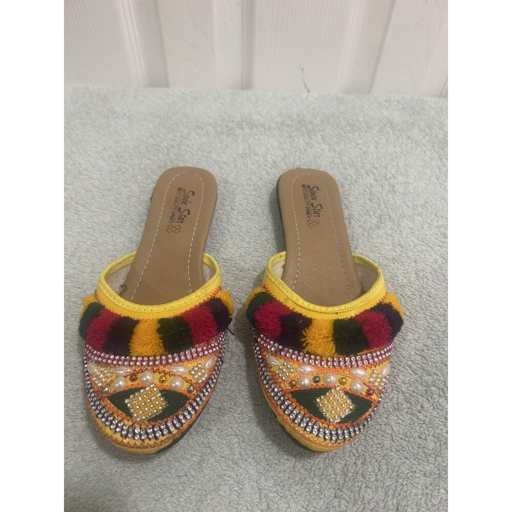 Seven Star Boho Embellished Mule Flats Multicolor EU 38 Women’s Slip On